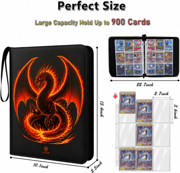 UVCDE 9-Pocket Card Binder with Sleeves - Premium TCG Trading Card Storage Album, Zippered Holder Holds Up to 900 Cards, Perfect for Organizing and Displaying Trading Cards