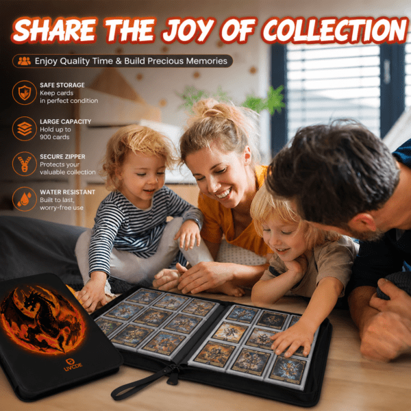 UVCDE 9-Pocket Card Binder with Sleeves - Premium TCG Trading Card Storage Album, Zippered Holder Holds Up to 900 Cards, Perfect for Organizing and Displaying Trading Cards
