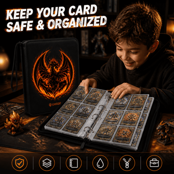 UVCDE 9-Pocket Card Binder with Sleeves - Premium TCG Trading Card Storage Album, Zippered Holder Holds Up to 900 Cards, Perfect for Organizing and Displaying Trading Cards